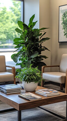 Sticker - Cozy Waiting Area in Insurance Office with Plush Seating  