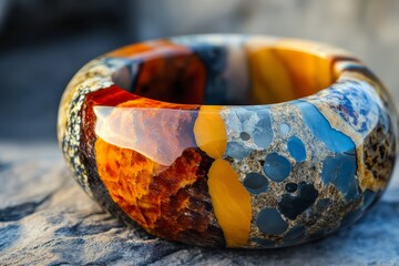 Poster - A beautifully crafted stone bangle adorned with swirling, abstract patterns in striking colors, combining art and nature into a seamless decorative piece.
