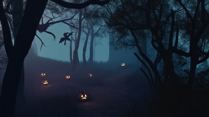 Wall Mural - Spooky Haunted Forest 