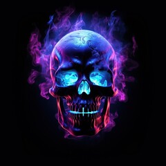 Canvas Print - Creepy skull of smoke purple black background illuminated.