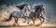 © Wanlop - Two Galloping Spanish Horses in Minimalist Style - Dynamic Close-Up Shot of Majestic Equines in Motion, Capturing the Spirit of Freedom and Graceful Movement in Nature