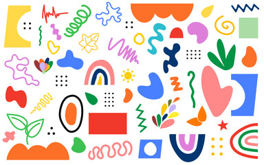 abstract doodle shape hand drawn decor colorful organic childish doodle geomatric elements collectio