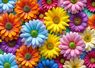 Vibrant Macro Photography of Colorful Daisy Floral Patterns for Spring and Summer,  Design Capturing Nature's Beauty in Exquisite Detail