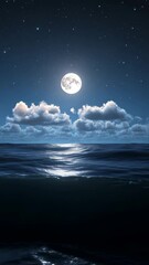 Wall Mural - Moonlit ocean with clouds under starry night