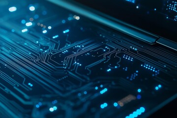 Fototapete - An illustration of a futuristic computer in neon colors, appropriate for cover backgrounds and wallpapers.