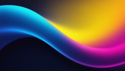 Grainy gradient background blue pink yellow abstract glowing color wave black dark backdrop noise texture banner poster header design 80ies