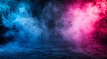 Fototapete - A panoramic view of abstract fog. White cloudiness, mist or smog moves over a black background in a dark room.