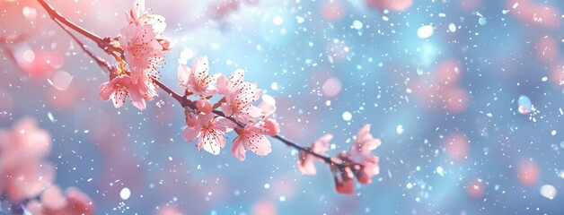 Canvas Print - Luminous pink cherry blossoms illuminated by bokeh effects due to soft light