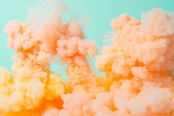 Aufkleber - Saturated peach-colored clouds form dynamic shapes against a serene turquoise sky, creating a vibrant and contrasting visual experience with ethereal textures.