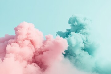 Poster - The image showcases vibrant pink and blue clouds mingling beautifully against a serene light blue sky, creating a dreamy and tranquil atmosphere.