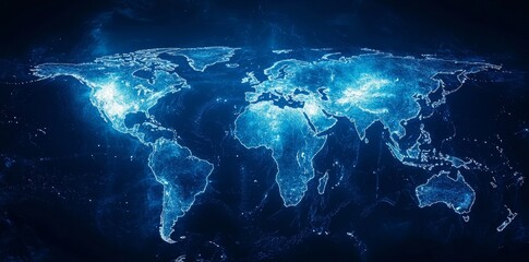 Leinwandbilder - AIG35 world map with glowing cyber data points.