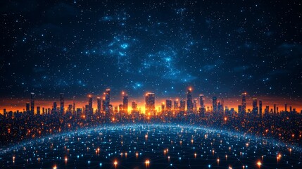 Aufkleber - Digitally rendered world connected by lines.