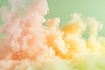 Poster - Gentle plumes of pink and yellow smoke create a dreamy blend, floating gracefully over a soothing greenish background, evoking feelings of peace and tranquility.