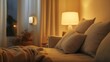 © Intach - A wall lamp connected to a smart plug, casting warm light in a cozy home setting with soft furniture and blankets.