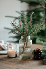 pine branches in a vase, christmas decor