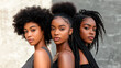 © Olga - Portrait of three women with natural curly hairstyles, representing diversity, confidence, and modern beauty