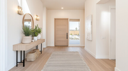 Wall Mural - A warm and inviting hallway with soft rugs, wooden accents, and gentle lighting