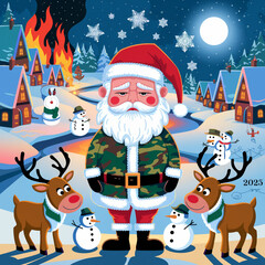 Wall Mural - Santa Claus in camouflage on New Year's Eve