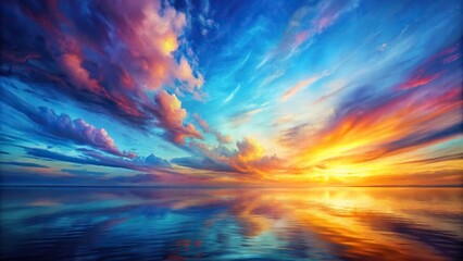 abstract painting of a colorful sky over a blue sea