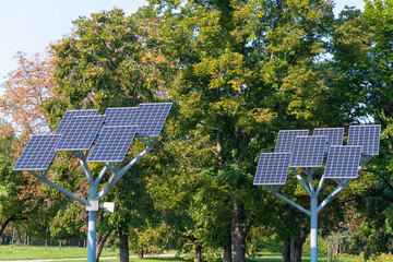 Solar panels in the city park.