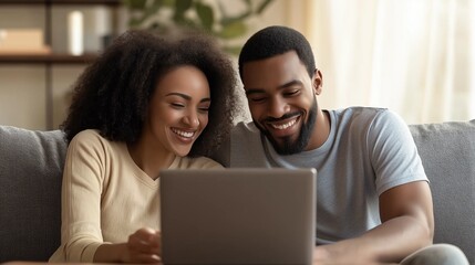 happy couple in love communicate via video call