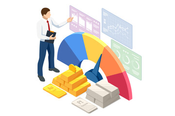 Isometric Investment Precious metals Gold or Platinum. Golden, Platinum bars. Investing Banking business. Increase in cost of precious metals. Investments in golden securities. Buying aurum ETF