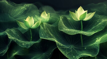 Sticker - Dreamlike Lotus Blooms in Luminous Green Ambiance