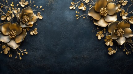 Canvas Print - Luxurious Golden Floral Art on Dark Background