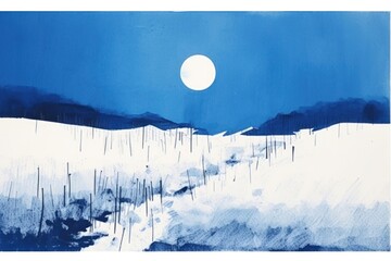 Canvas Print - Winter landscape painting nature white.