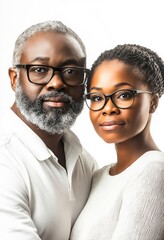 Wall Mural - A man and a woman wearing glasses pose for a picture