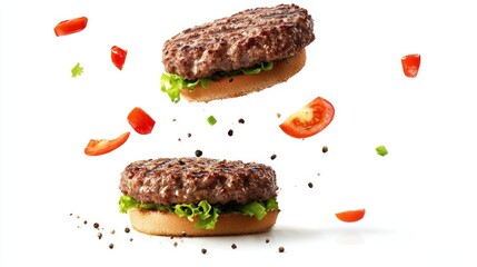 Falling Grilled Hamburger Meat