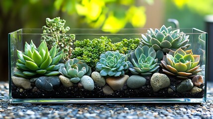 a diy terrarium kit with easy instructions, featuring a mix of green succulents and decorative stone