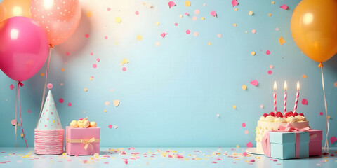 A vibrant birthday party background featuring colorful decorations, balloons, and festive elements, perfect for celebrating special occasions and capturing joyful moments.