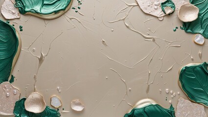 Poster - Abstract art featuring shades of green and gold on a beige background.