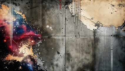 Canvas Print - Abstract grunge art with a cosmic theme on a concrete background.