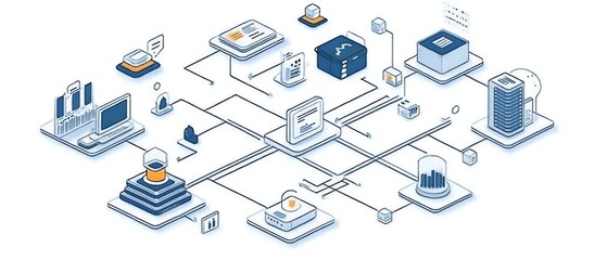 Engaging illustration of a data flow diagram, highlighting the roles of databases, streams, and APIs in the architecture of a comprehensive data management system