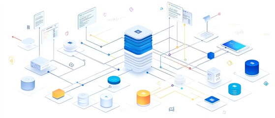 Aufkleber - Engaging illustration of a data flow diagram, highlighting the roles of databases, streams, and APIs in the architecture of a comprehensive data management system