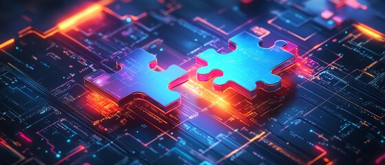 Wall Mural - eyecatching graphic design showcasing api integration, with two puzzle pieces fitting together in a 