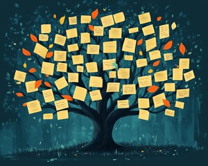 Poster - Illustration of a disorganized decision tree, overflowing with branches and labels, symbolizing the complexities and challenges of ineffective management strategies