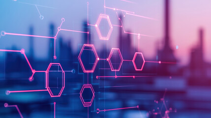 Leinwandbilder - Exploring the intersection of technology and industry a visual representation of modern innovation through hexagonal patterns and digital connections
