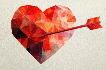 Wall Mural - Geometric heart with arrow, vibrant colors, artistic design, white isolate background.