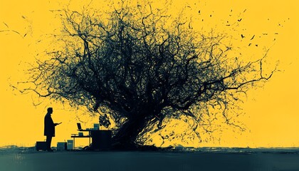 Poster - Visual representation of chaotic management, featuring a complex and messy decision tree overflowing with tangled branches and unclear paths, symbolizing poor organization