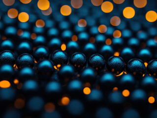 Aufkleber - A stunning close-up of textured black spheres with warm glowing lights creating an enigmatic visual experience