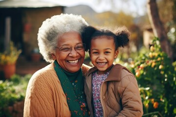 Poster - Grandmother and child laughing photograph portrait.