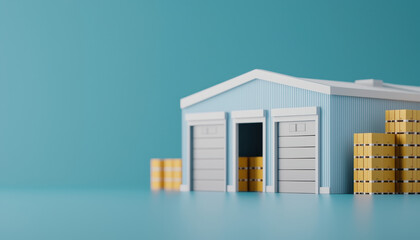 Poster - Modern warehouse design with storage boxes in a minimalistic style for efficient business operations and logistics management