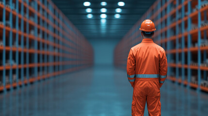 Poster - A warehouse worker in an industrial setting the significance of safety gear and operational efficiency in modern logistics