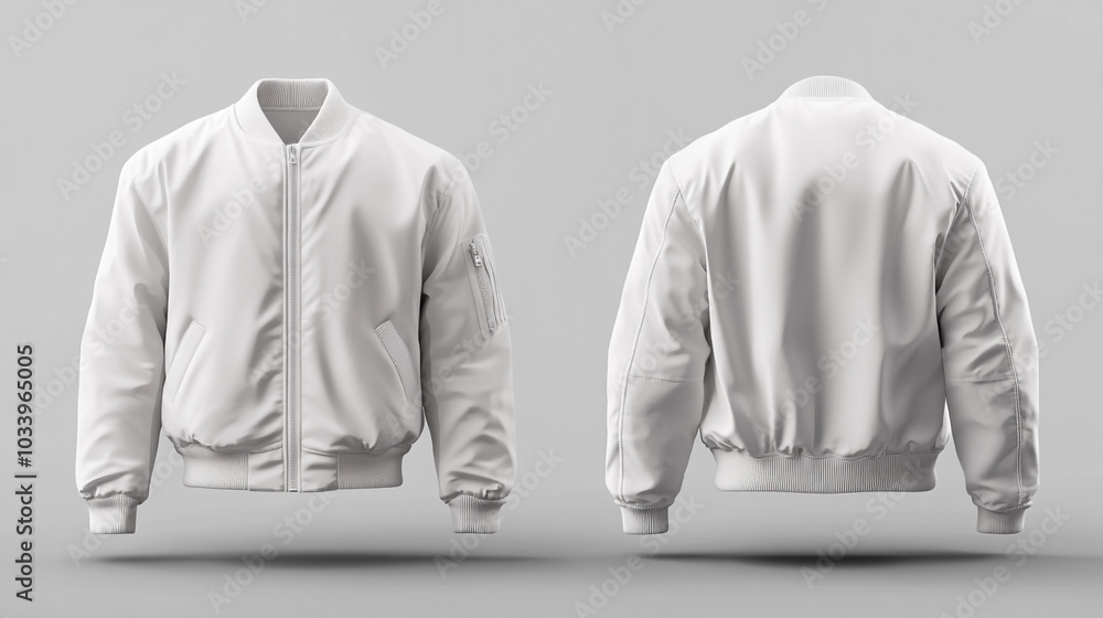 Blank White Bomber Jacket Mockup Front and Back View Fashion Design ...