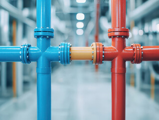 Vibrant industrial pipeline connection a detailed view of colorful piping systems in modern infrastructure