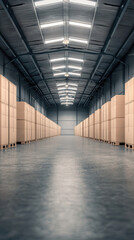 Poster - A spacious warehouse interior filled with stacked boxes in a modern industrial setting showcasing efficient storage solutions and organized inventory management