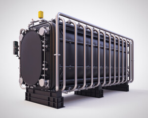 Poster - Industrial pressure vessel with complex piping system and monitoring equipment for advanced manufacturing processes and safety protocols